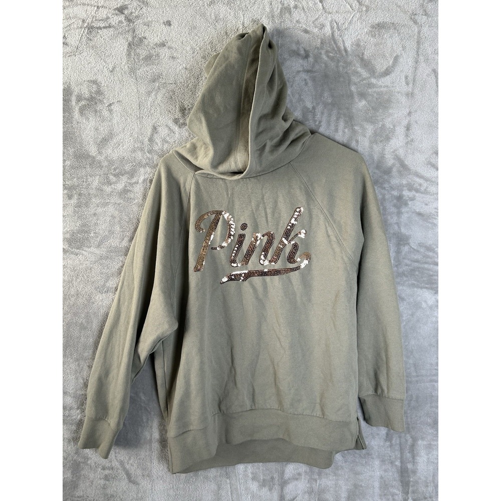 Victoria Secret PINK Logo Pull over Hoodie Sweatshirt Size Small Gray